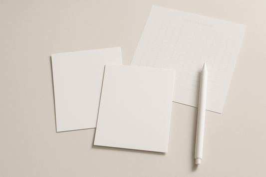 7‑Day Wind‑Down Routine Pack (Printables + Notion Template) - Sleep Anxiety Reset Blank routine cards, pen and a blurred tracker sheet.